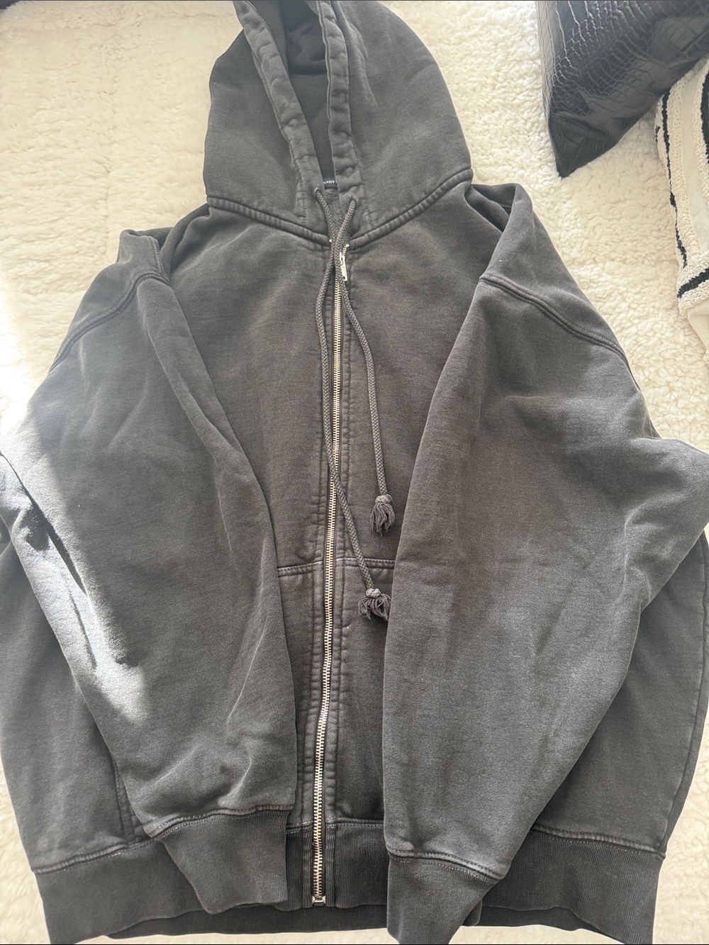 Brandy Melville Washed Charcoal Zip-Up Hoodie
